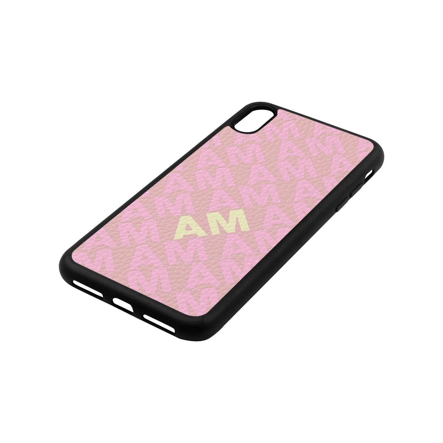 Personalised Diagonal Bold Initials Pink Pebble Leather iPhone Xs Max Case Side Angle