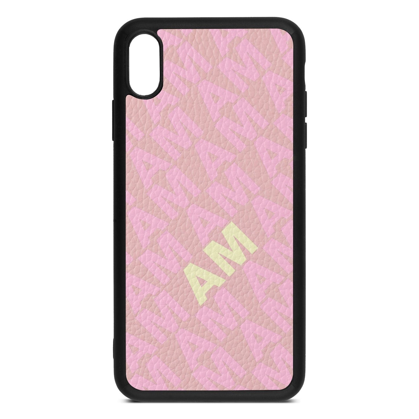 Personalised Diagonal Bold Initials Pink Pebble Leather iPhone Xs Max Case