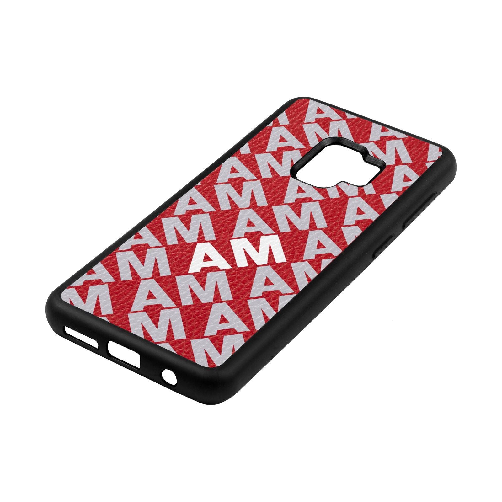 Personalised Diagonal Bold Initials Red Pebble Leather Samsung S9 Case Side Angle