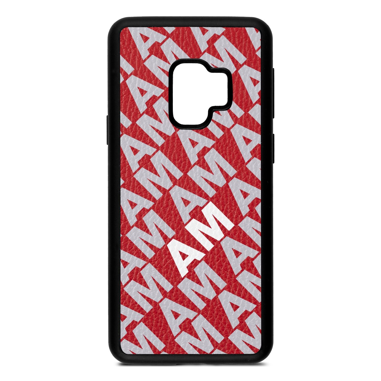 Personalised Diagonal Bold Initials Red Pebble Leather Samsung S9 Case