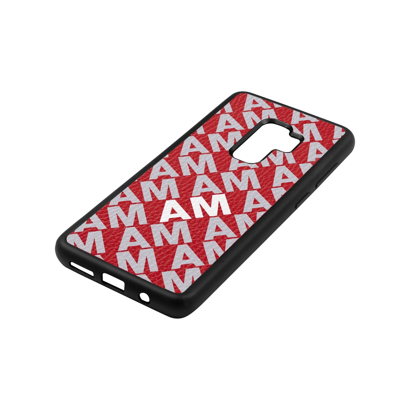 Personalised Diagonal Bold Initials Red Pebble Leather Samsung S9 Plus Case Side Angle