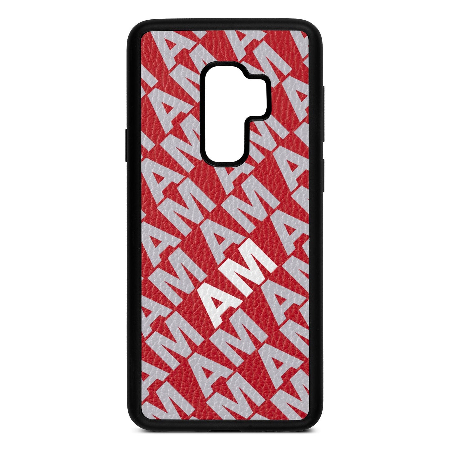 Personalised Diagonal Bold Initials Red Pebble Leather Samsung S9 Plus Case