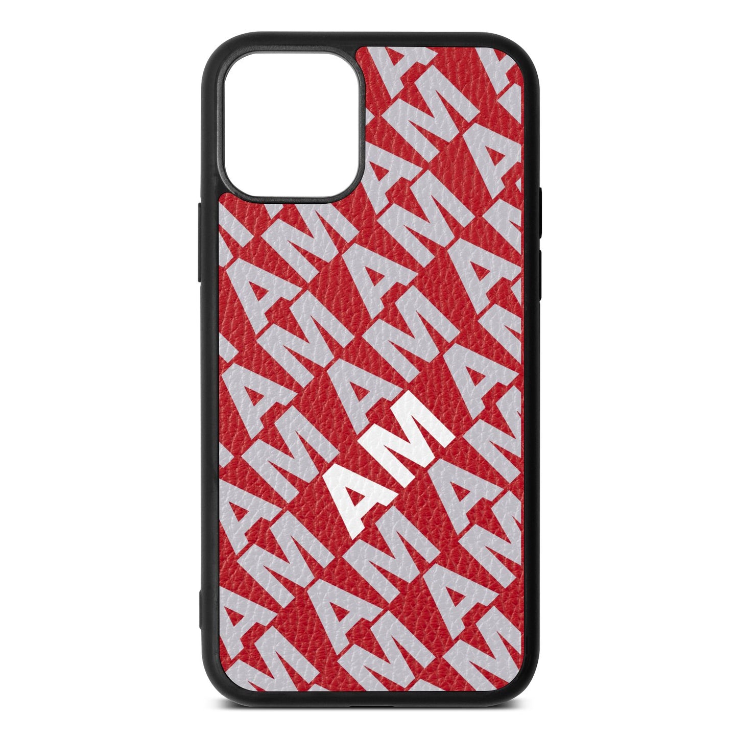 Personalised Diagonal Bold Initials Red Pebble Leather iPhone 11 Case