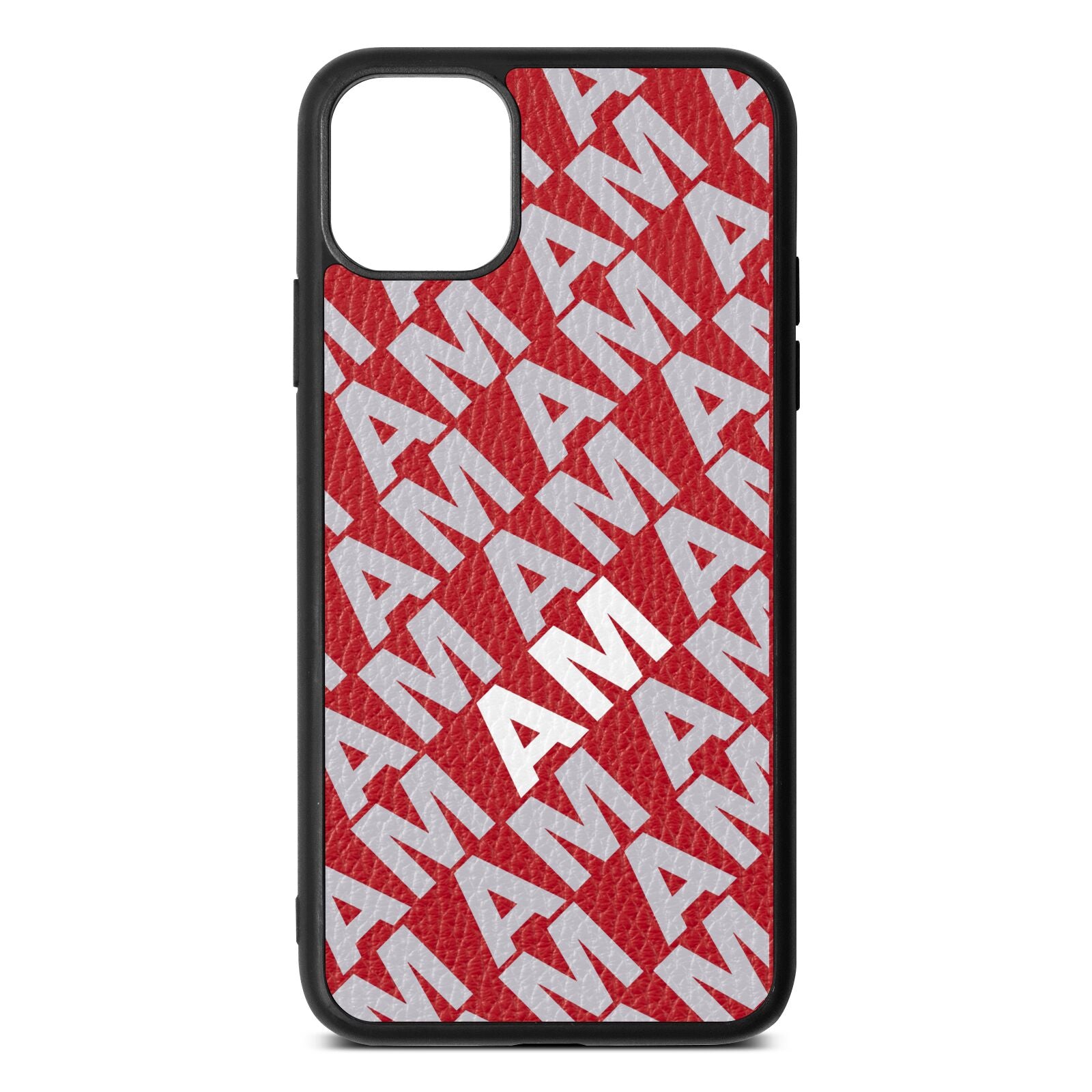 Personalised Diagonal Bold Initials Red Pebble Leather iPhone 11 Pro Max Case