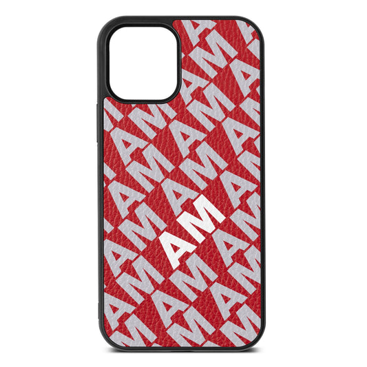 Personalised Diagonal Bold Initials Red Pebble Leather iPhone 12 Case