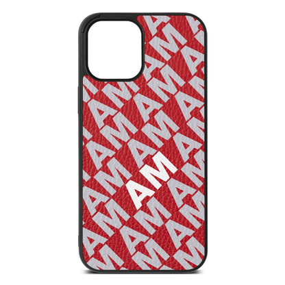 Personalised Diagonal Bold Initials Red Pebble Leather iPhone 12 Pro Max Case