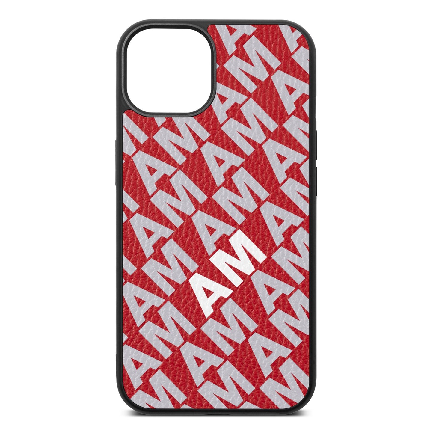 Personalised Diagonal Bold Initials Red Pebble Leather iPhone 13 Case