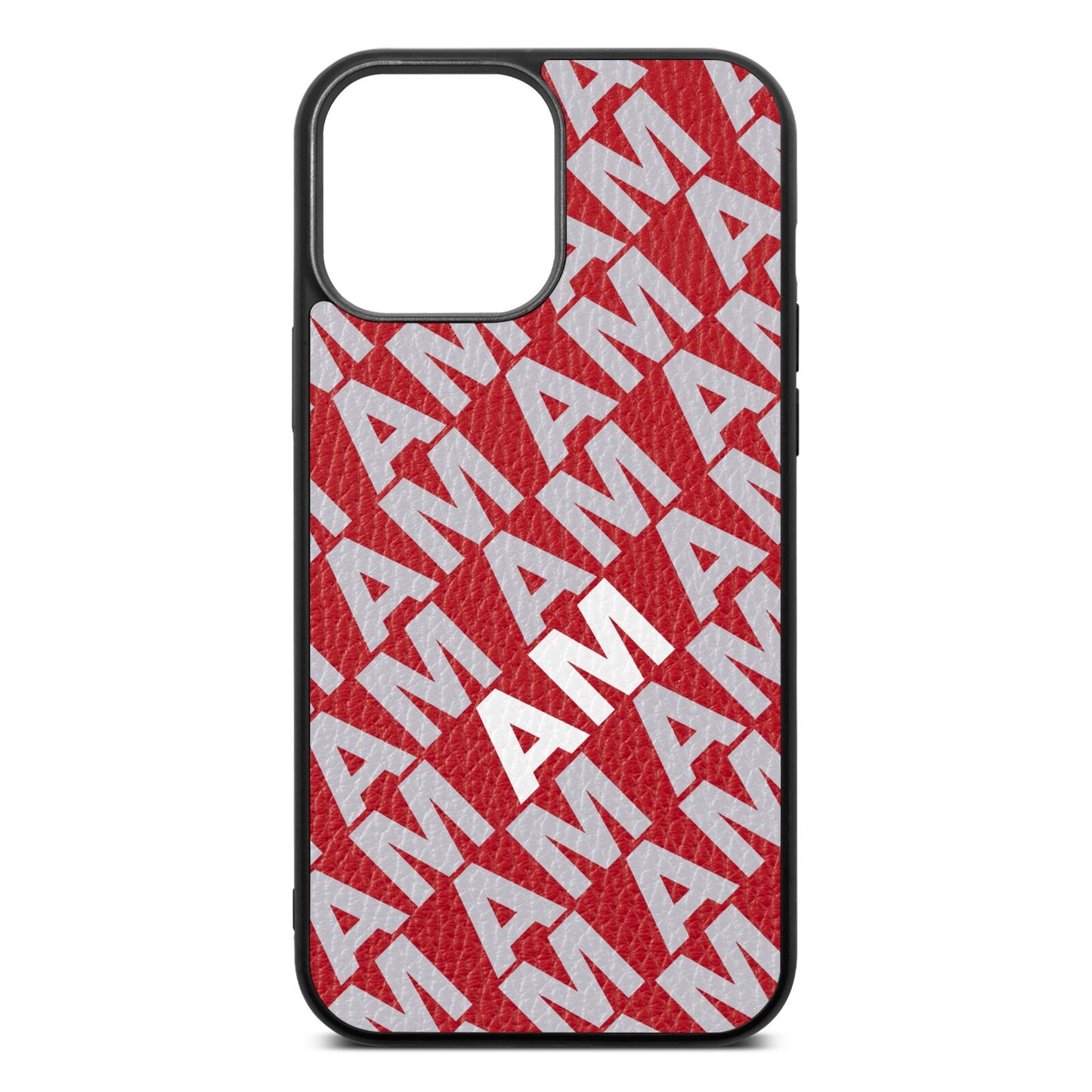 Personalised Diagonal Bold Initials Red Pebble Leather iPhone 13 Pro Max Case