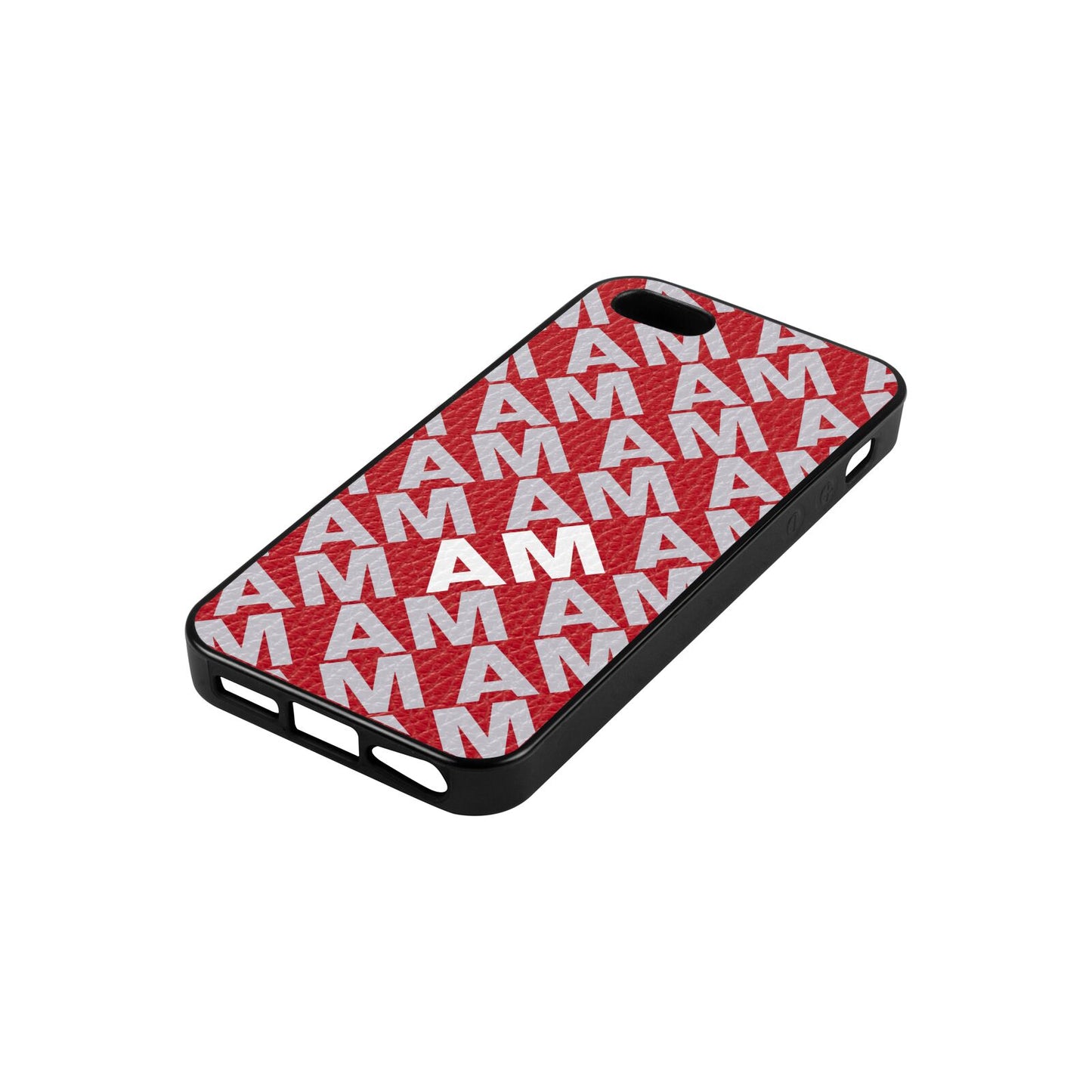 Personalised Diagonal Bold Initials Red Pebble Leather iPhone 5 Case Side Angle