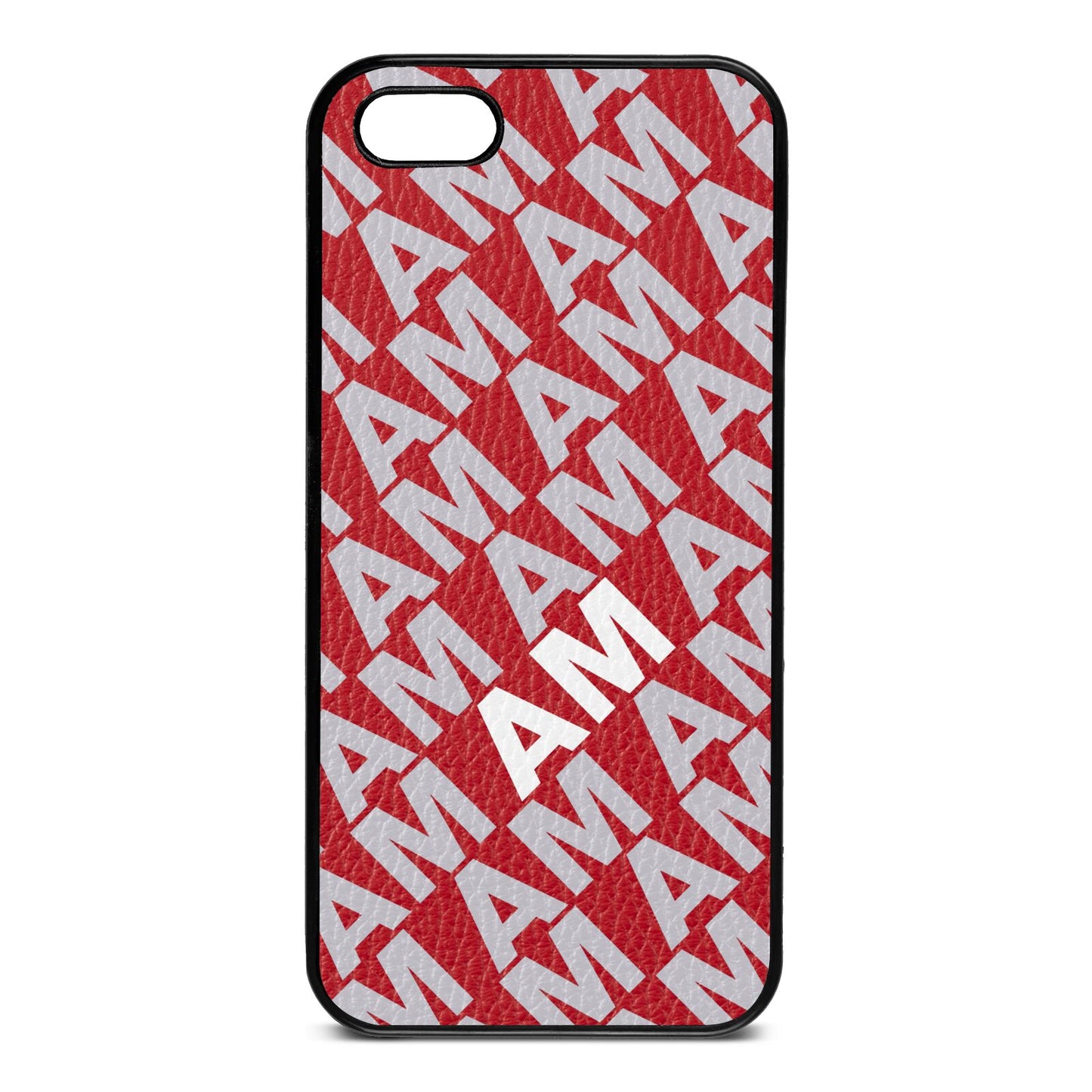 Personalised Diagonal Bold Initials Red Pebble Leather iPhone 5 Case