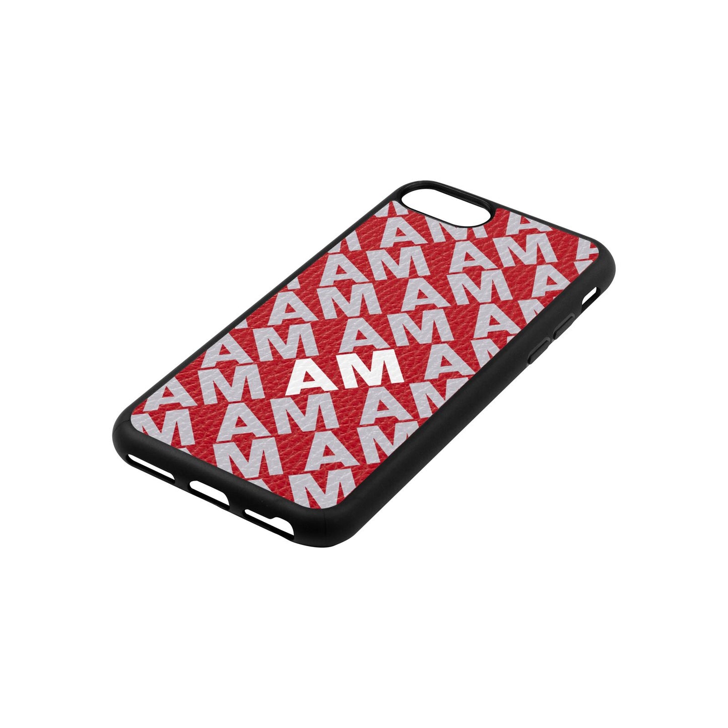 Personalised Diagonal Bold Initials Red Pebble Leather iPhone 8 Case Side Angle