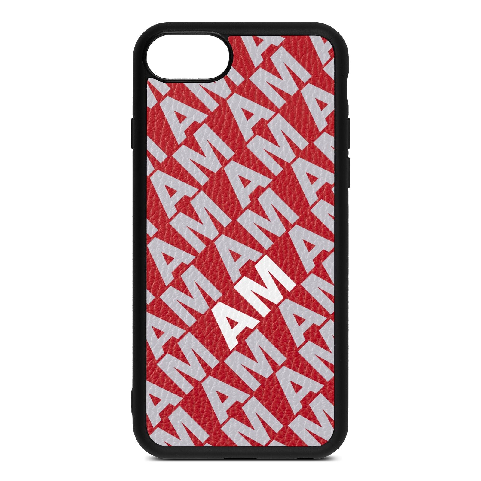 Personalised Diagonal Bold Initials Red Pebble Leather iPhone 8 Case