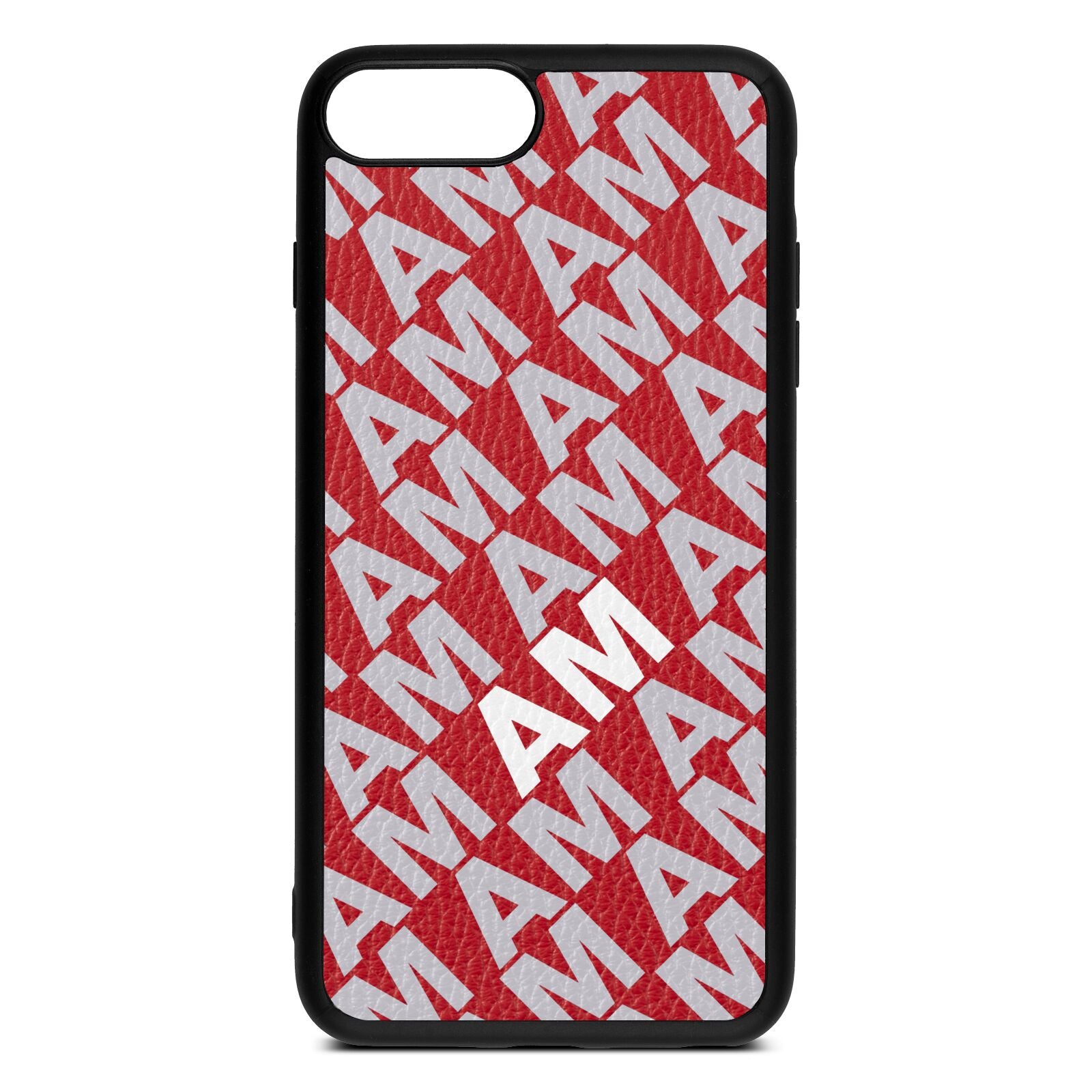 Personalised Diagonal Bold Initials Red Pebble Leather iPhone 8 Plus Case