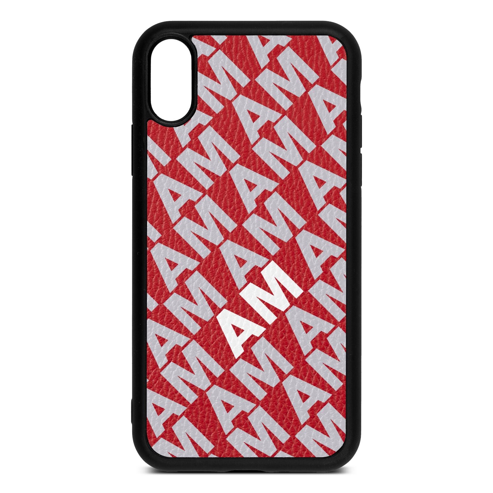 Personalised Diagonal Bold Initials Red Pebble Leather iPhone Xr Case