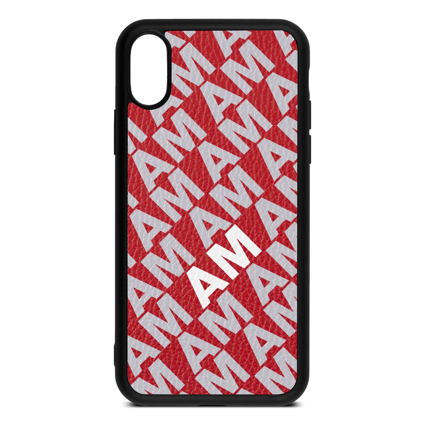 Personalised Diagonal Bold Initials Red Pebble Leather iPhone Xs Case