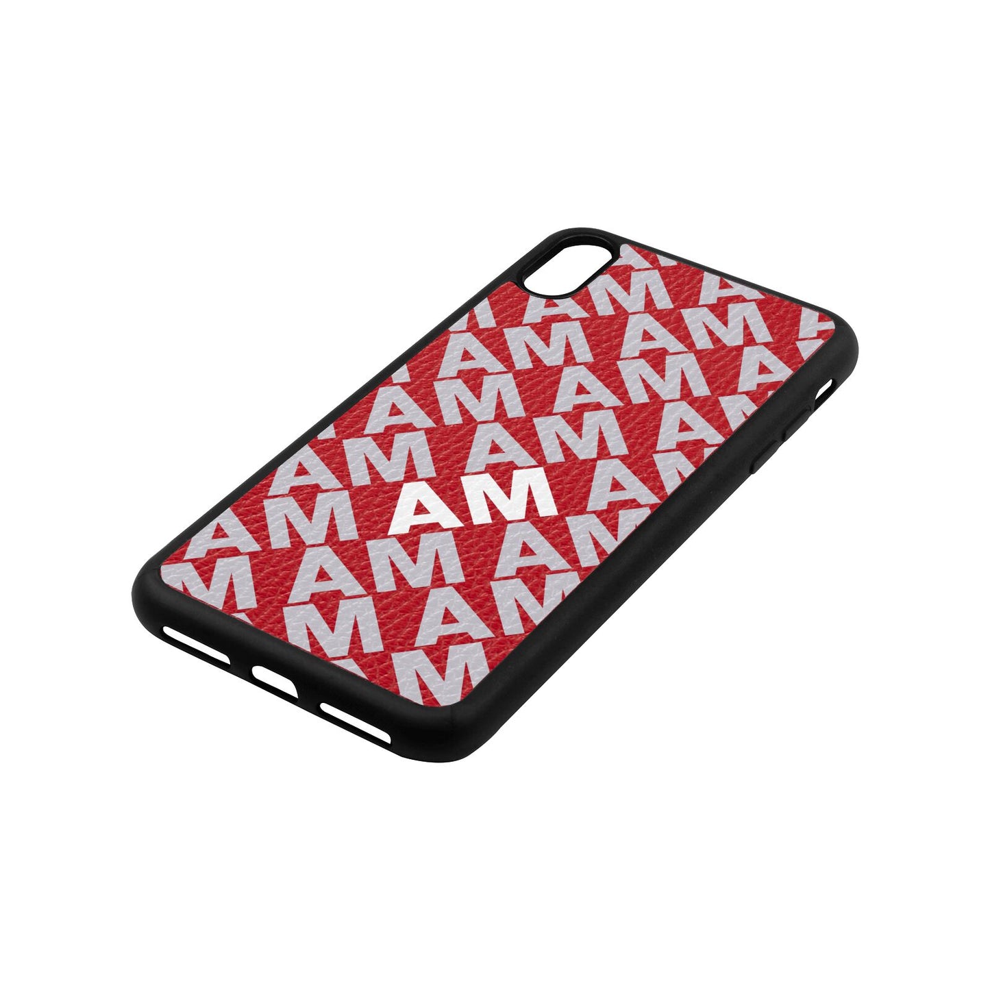 Personalised Diagonal Bold Initials Red Pebble Leather iPhone Xs Max Case Side Angle