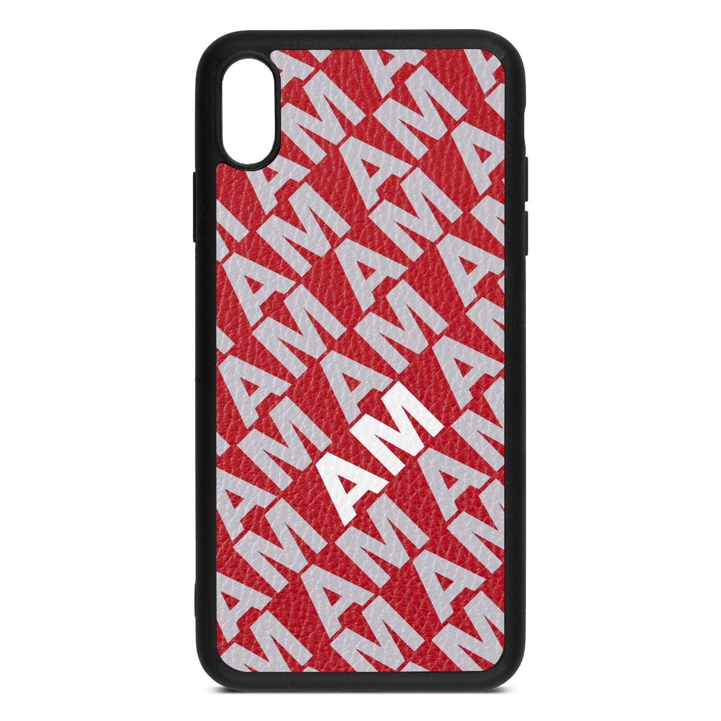 Personalised Diagonal Bold Initials Red Pebble Leather iPhone Xs Max Case