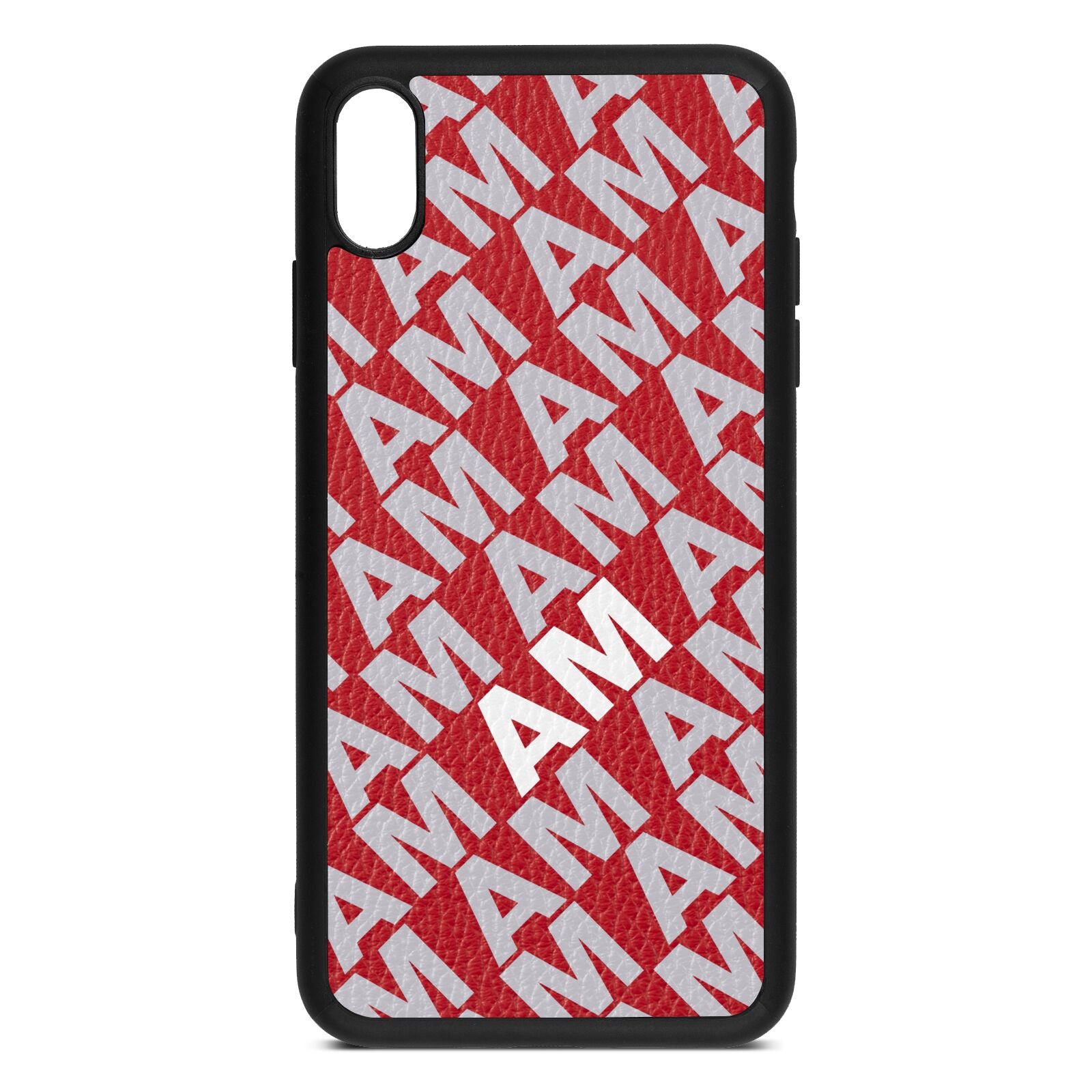 Personalised Diagonal Bold Initials Red Pebble Leather iPhone Xs Max Case