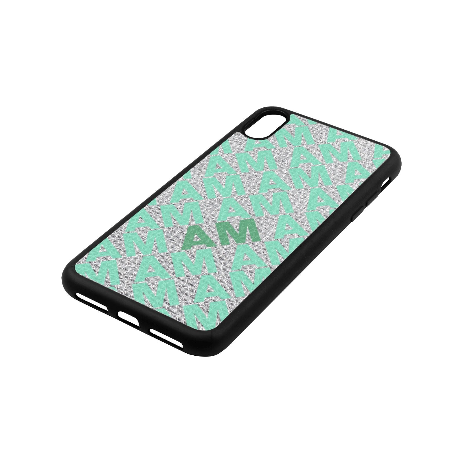 Personalised Diagonal Bold Initials Silver Gold Pebble Leather iPhone Xs Max Case Side Angle