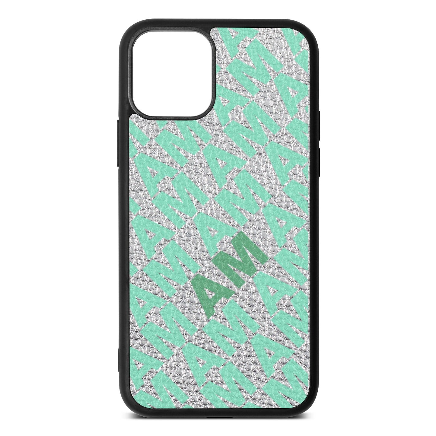 Personalised Diagonal Bold Initials Silver Pebble Leather iPhone 11 Case