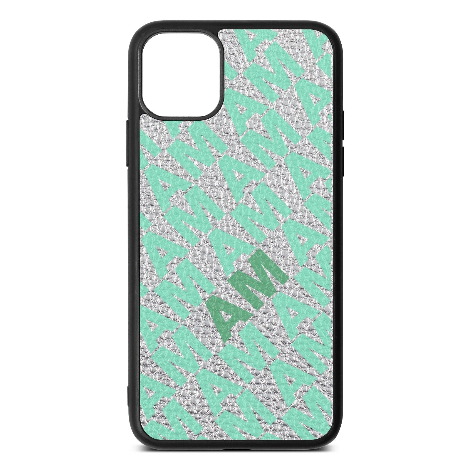 Personalised Diagonal Bold Initials Silver Pebble Leather iPhone 11 Pro Max Case