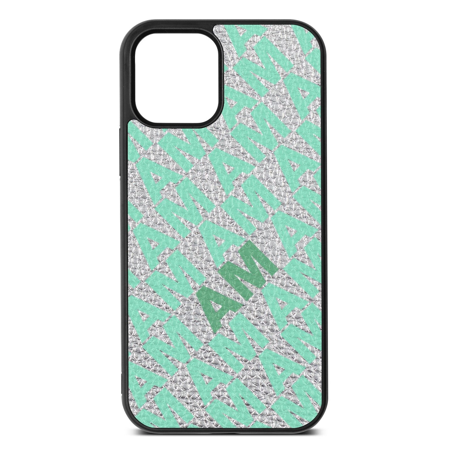 Personalised Diagonal Bold Initials Silver Pebble Leather iPhone 12 Case