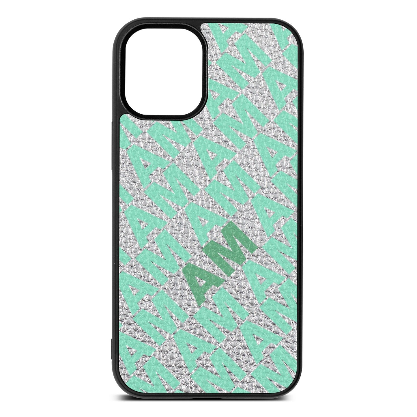 Personalised Diagonal Bold Initials Silver Pebble Leather iPhone 12 Mini Case