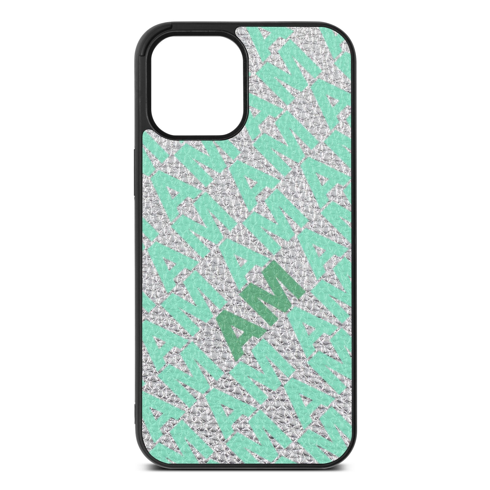 Personalised Diagonal Bold Initials Silver Pebble Leather iPhone 12 Pro Max Case