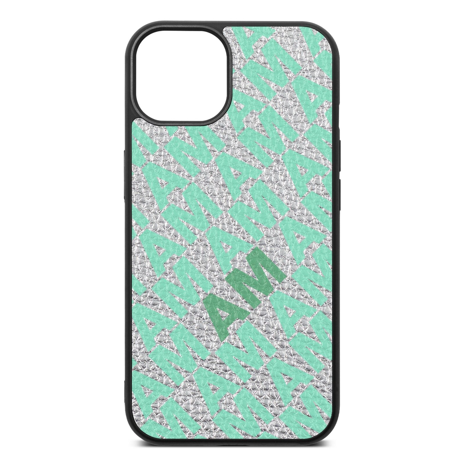 Personalised Diagonal Bold Initials Silver Pebble Leather iPhone 13 Case