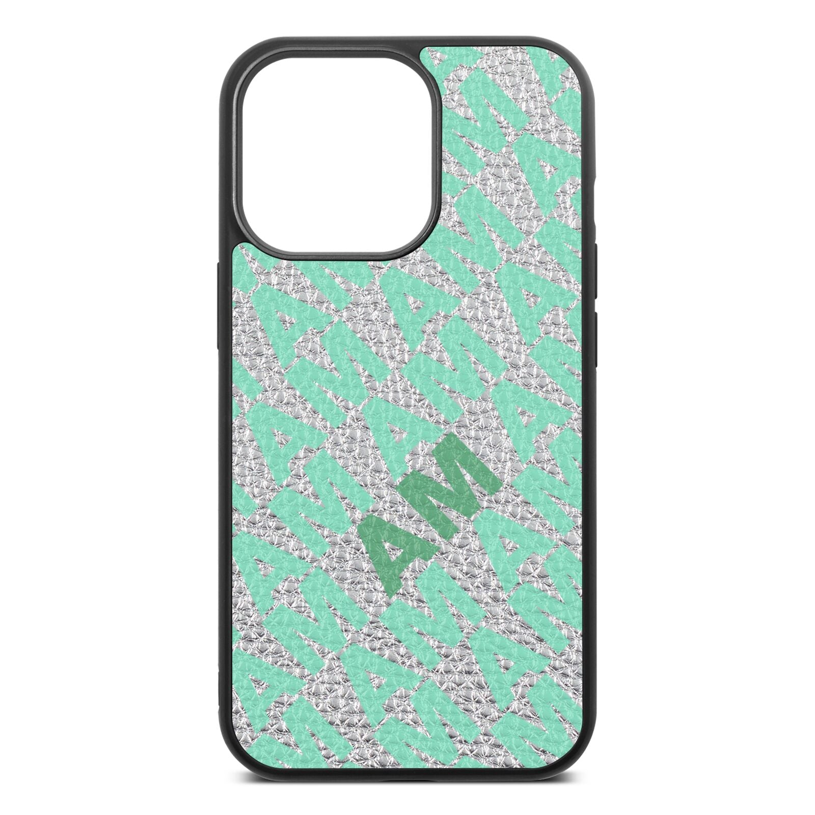 Personalised Diagonal Bold Initials Silver Pebble Leather iPhone 13 Pro Case