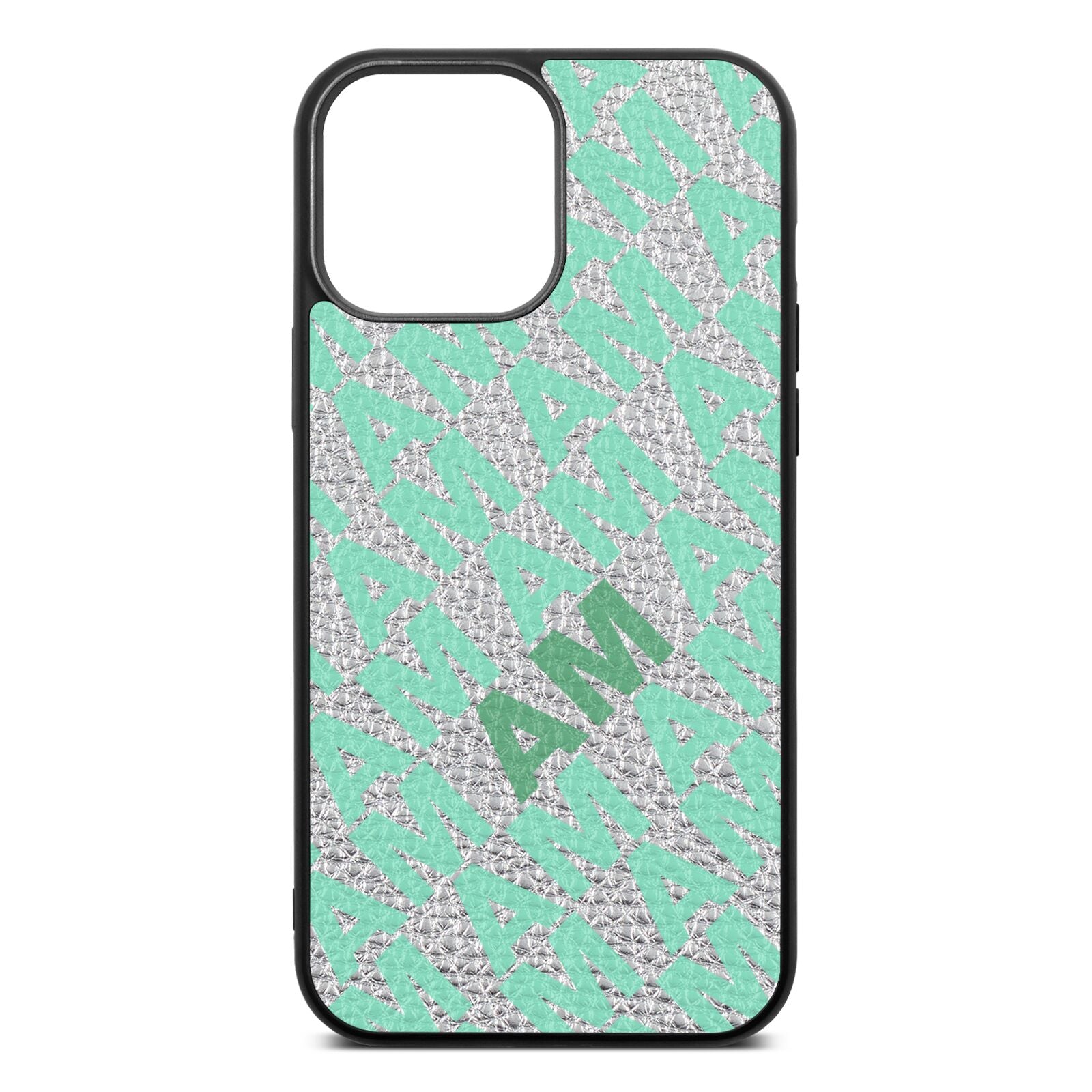 Personalised Diagonal Bold Initials Silver Pebble Leather iPhone 13 Pro Max Case