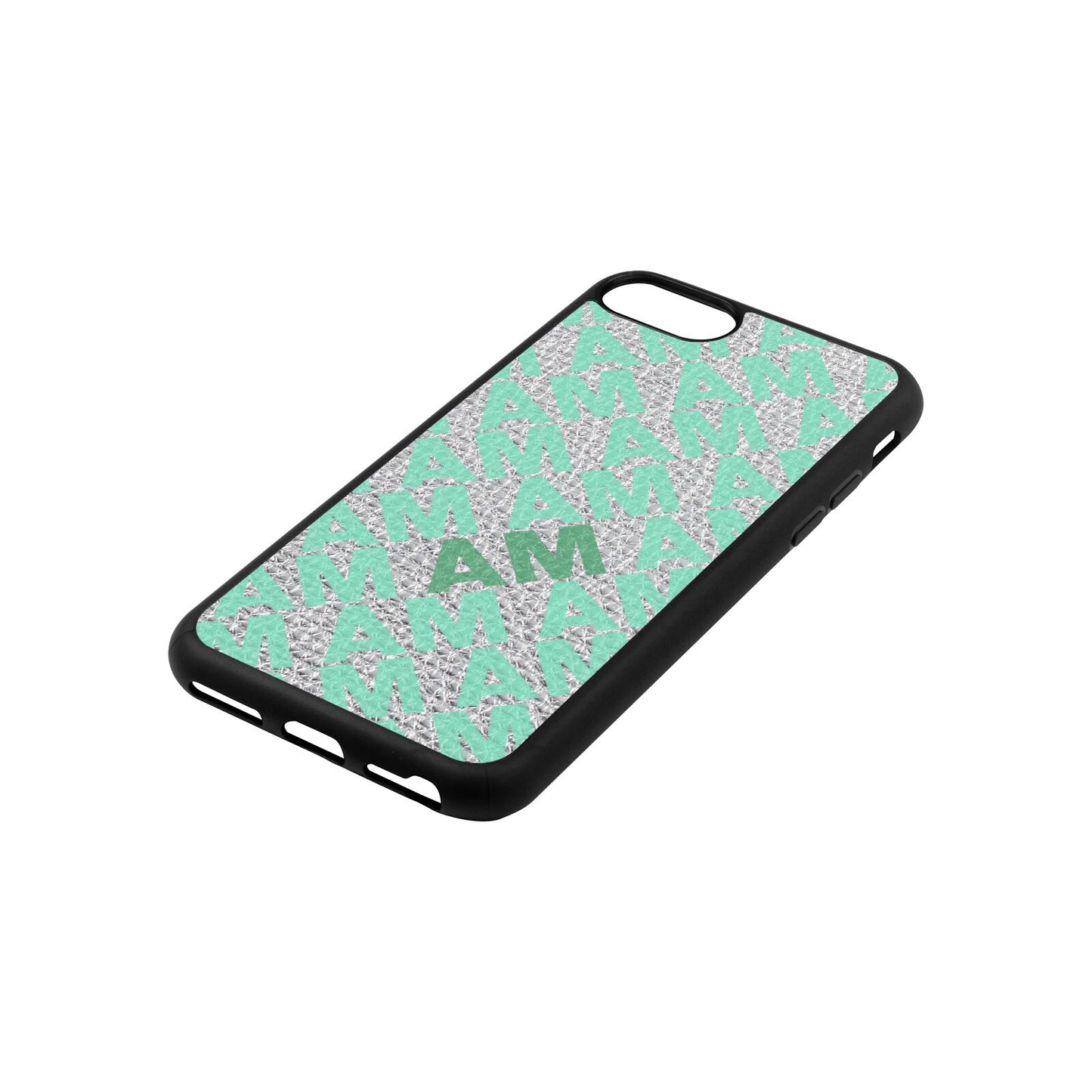 Personalised Diagonal Bold Initials Silver Pebble Leather iPhone 8 Case Side Angle