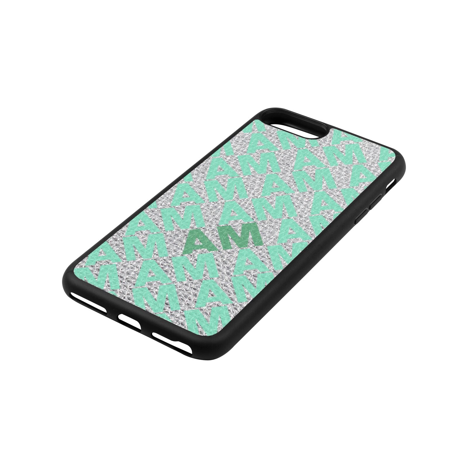 Personalised Diagonal Bold Initials Silver Pebble Leather iPhone 8 Plus Case Side Angle