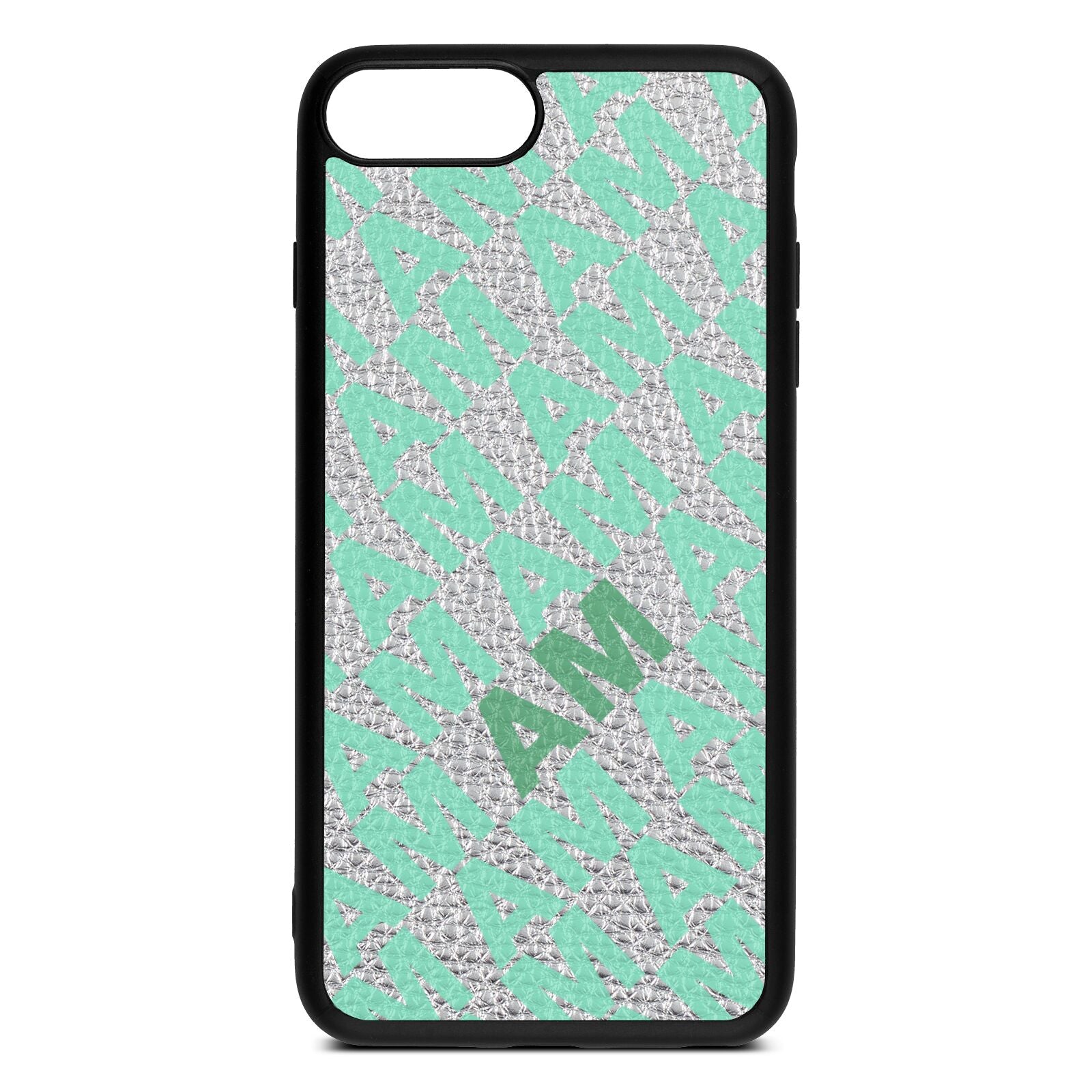 Personalised Diagonal Bold Initials Silver Pebble Leather iPhone 8 Plus Case