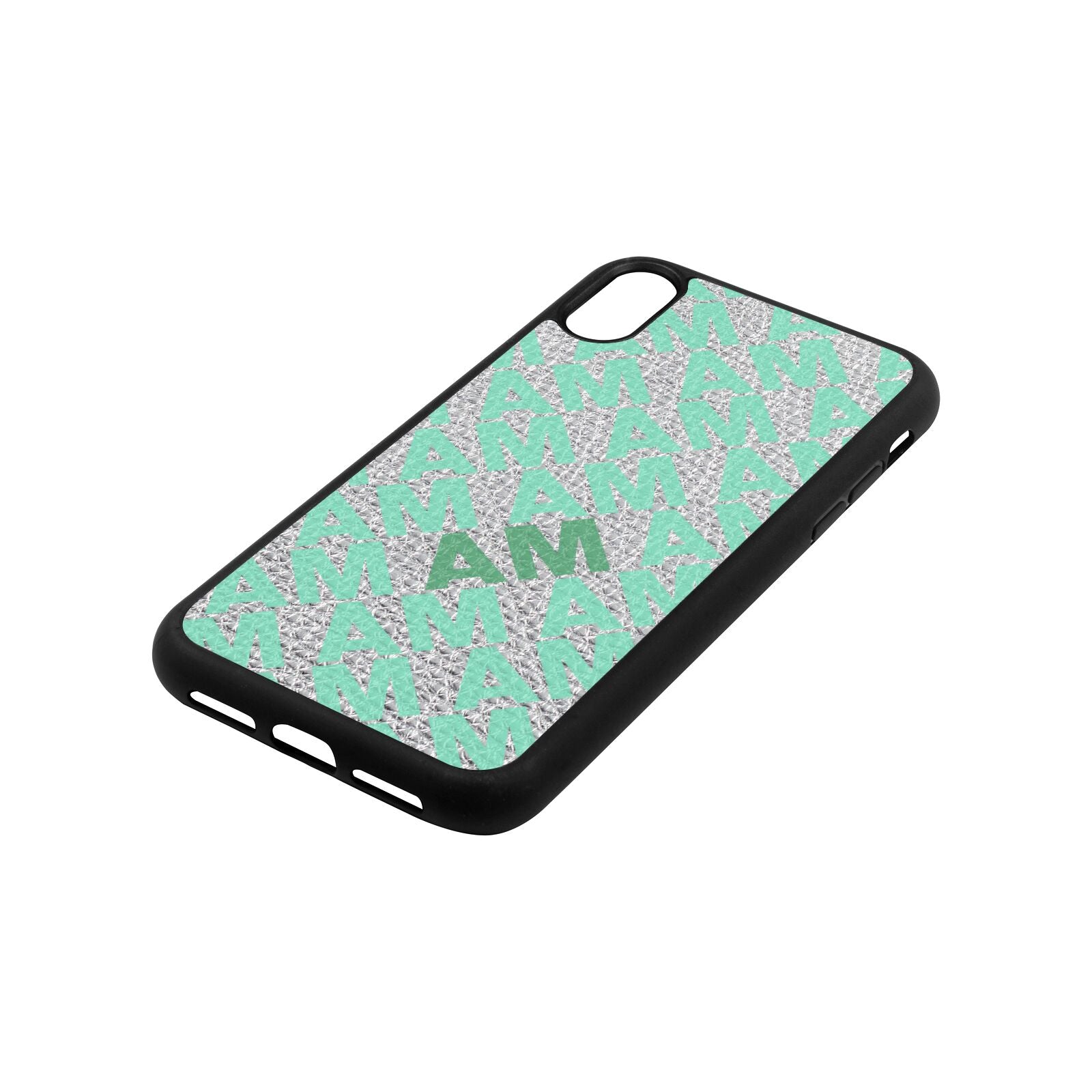 Personalised Diagonal Bold Initials Silver Pebble Leather iPhone Xr Case Side Angle