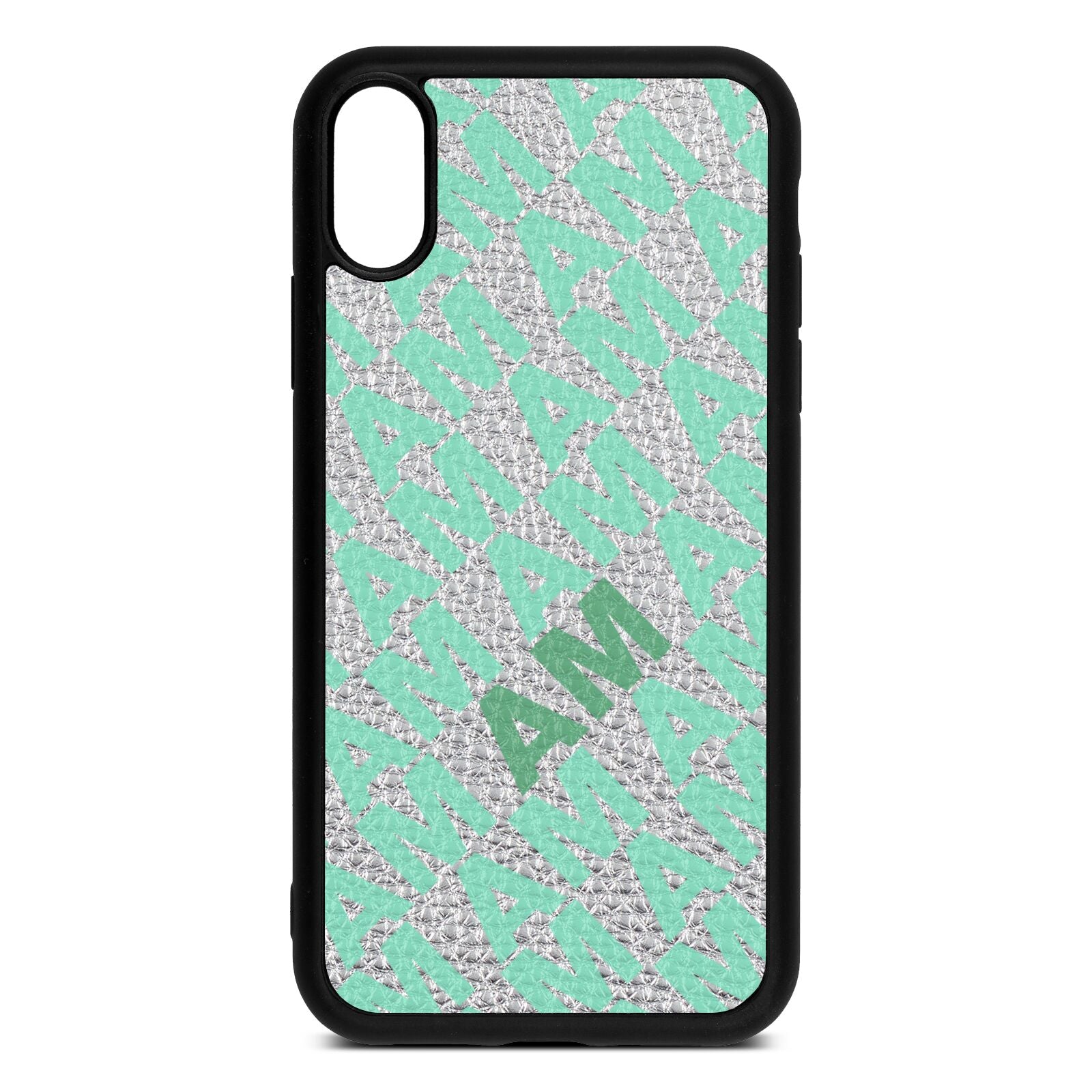 Personalised Diagonal Bold Initials Silver Pebble Leather iPhone Xr Case