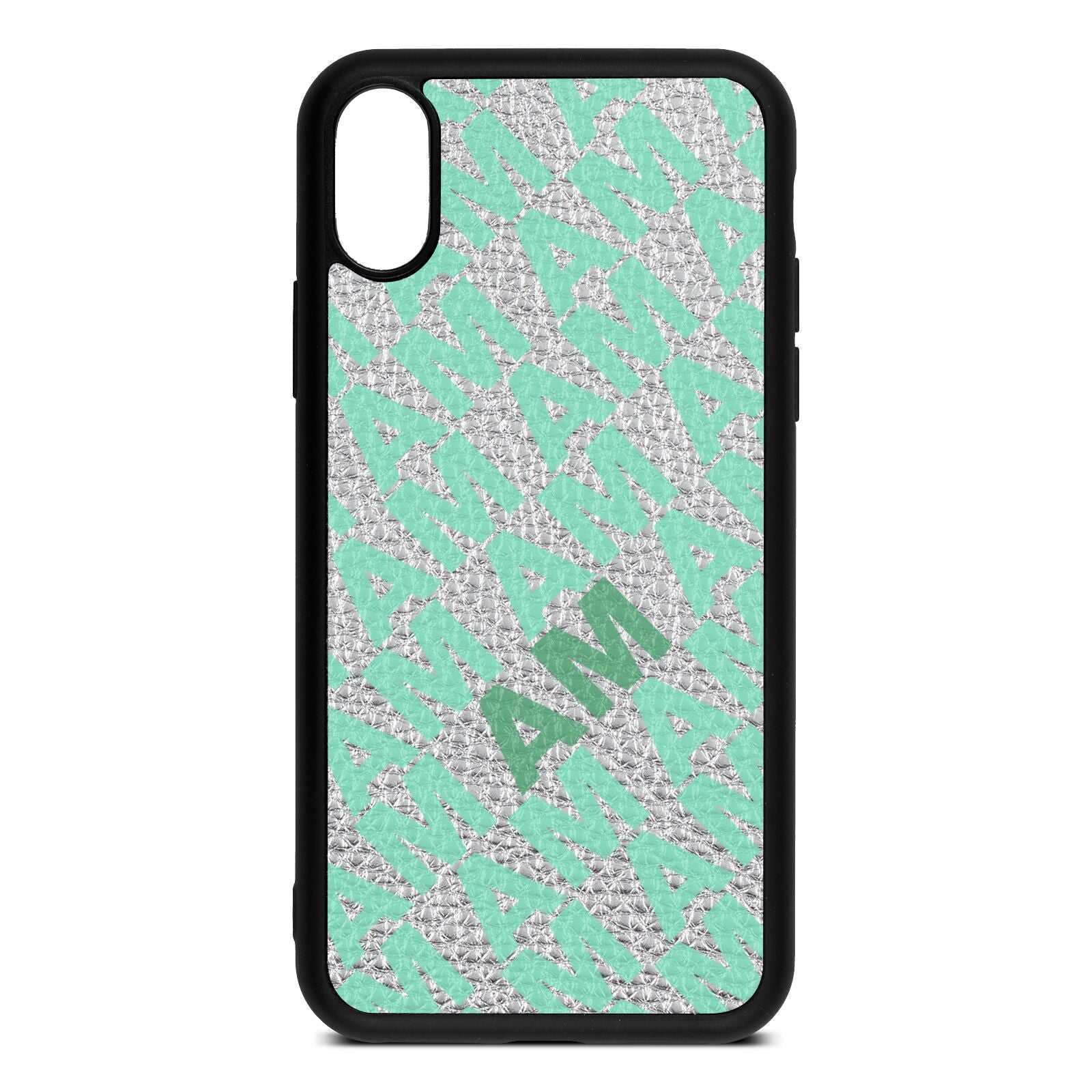 Personalised Diagonal Bold Initials Silver Pebble Leather iPhone Xs Case