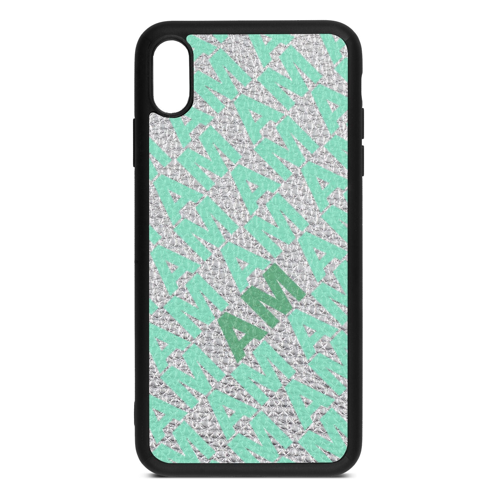 Personalised Diagonal Bold Initials Silver Pebble Leather iPhone Xs Max Case