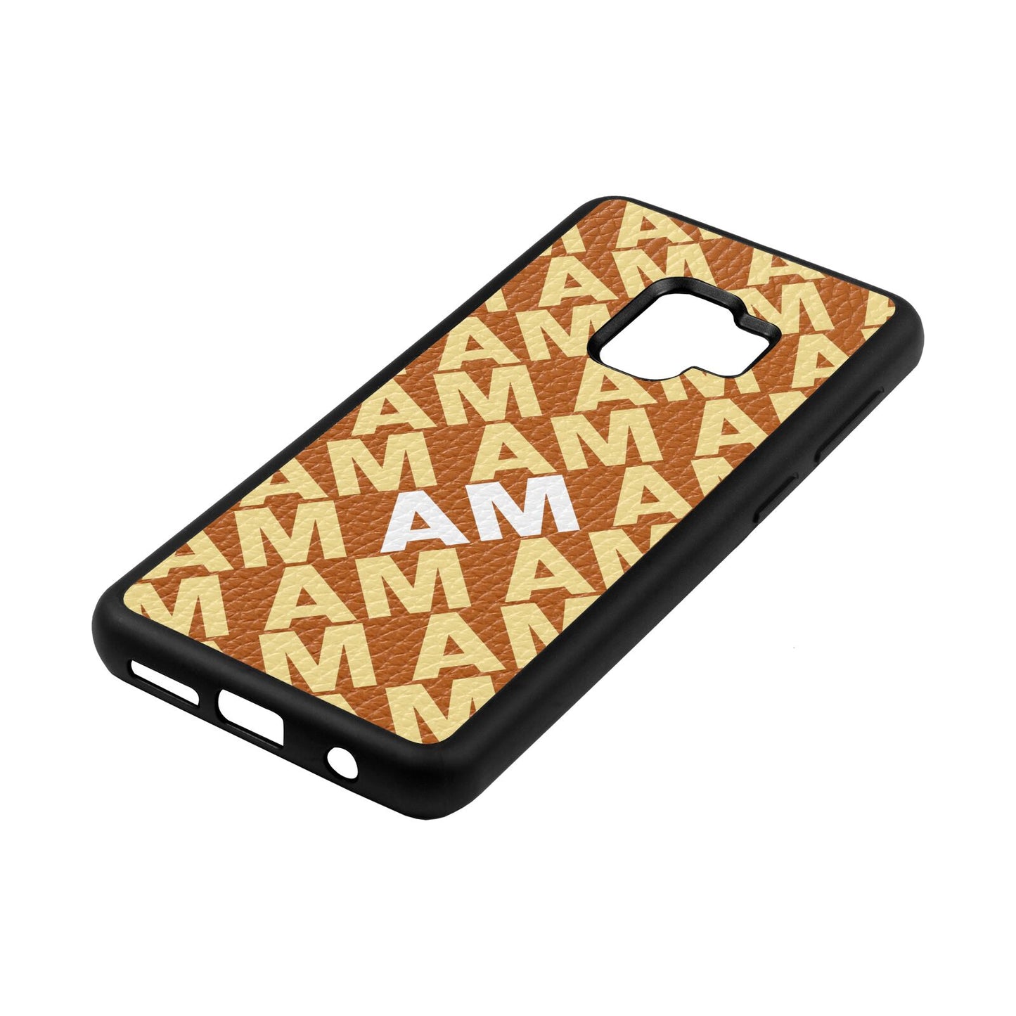 Personalised Diagonal Bold Initials Tan Pebble Leather Samsung S9 Case Side Angle