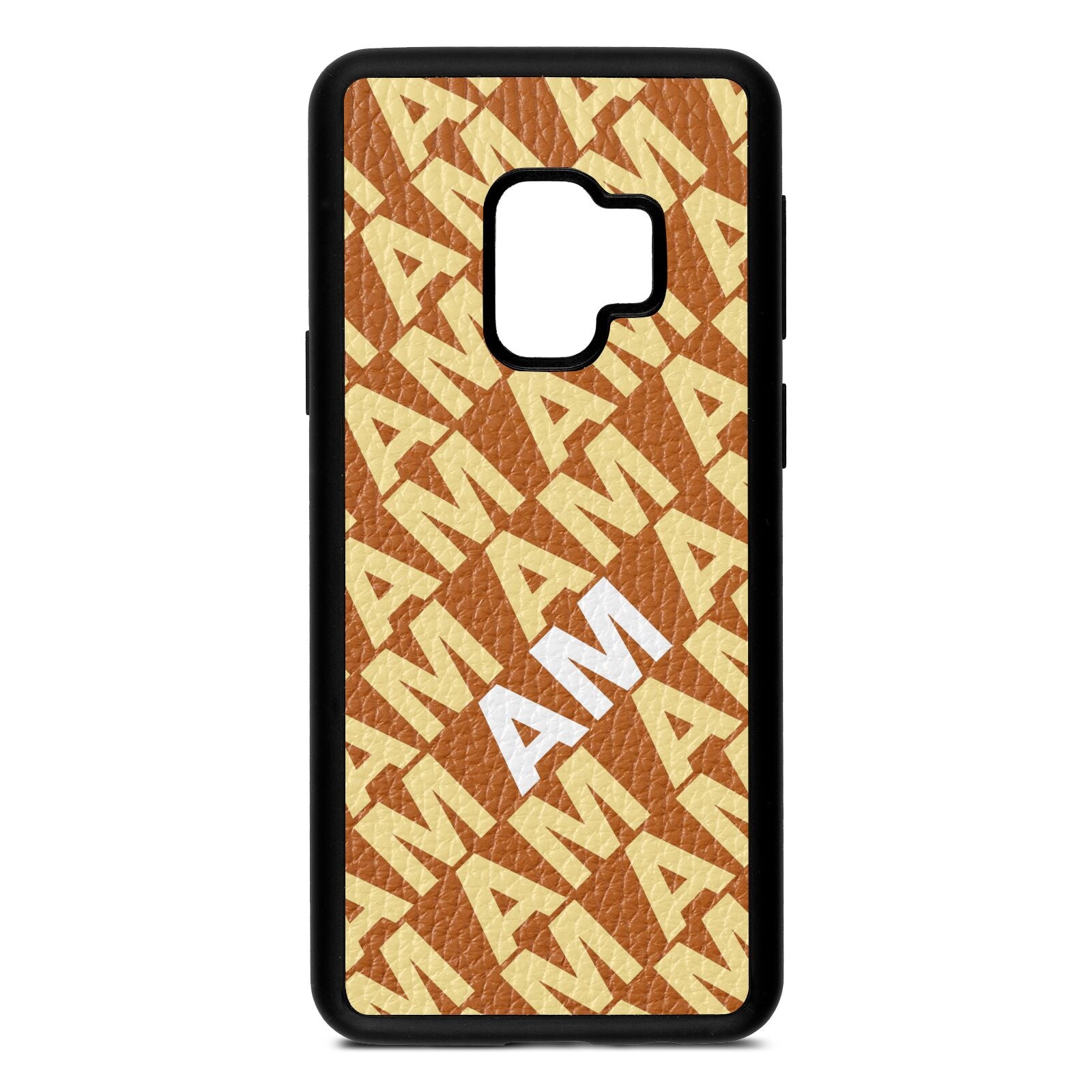 Personalised Diagonal Bold Initials Tan Pebble Leather Samsung S9 Case