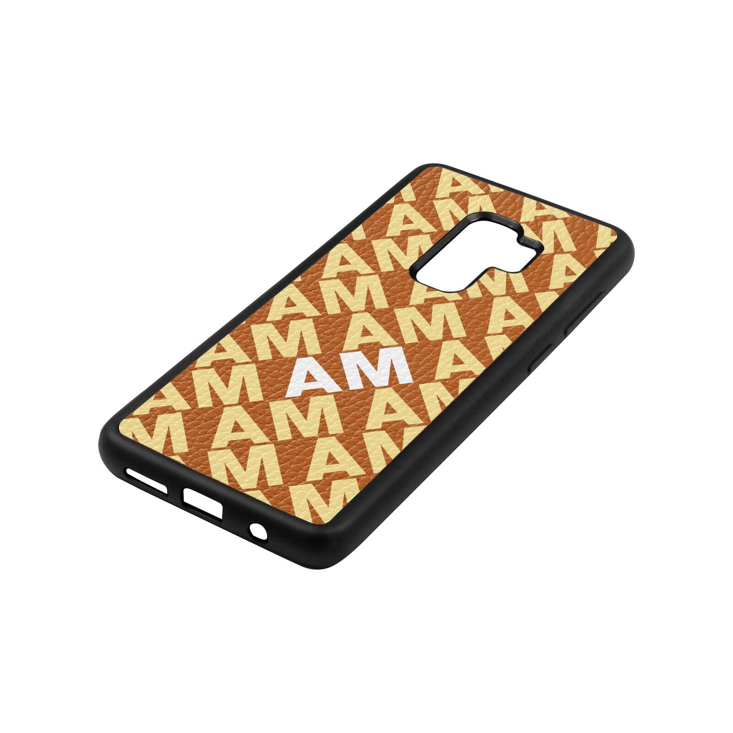 Personalised Diagonal Bold Initials Tan Pebble Leather Samsung S9 Plus Case Side Angle