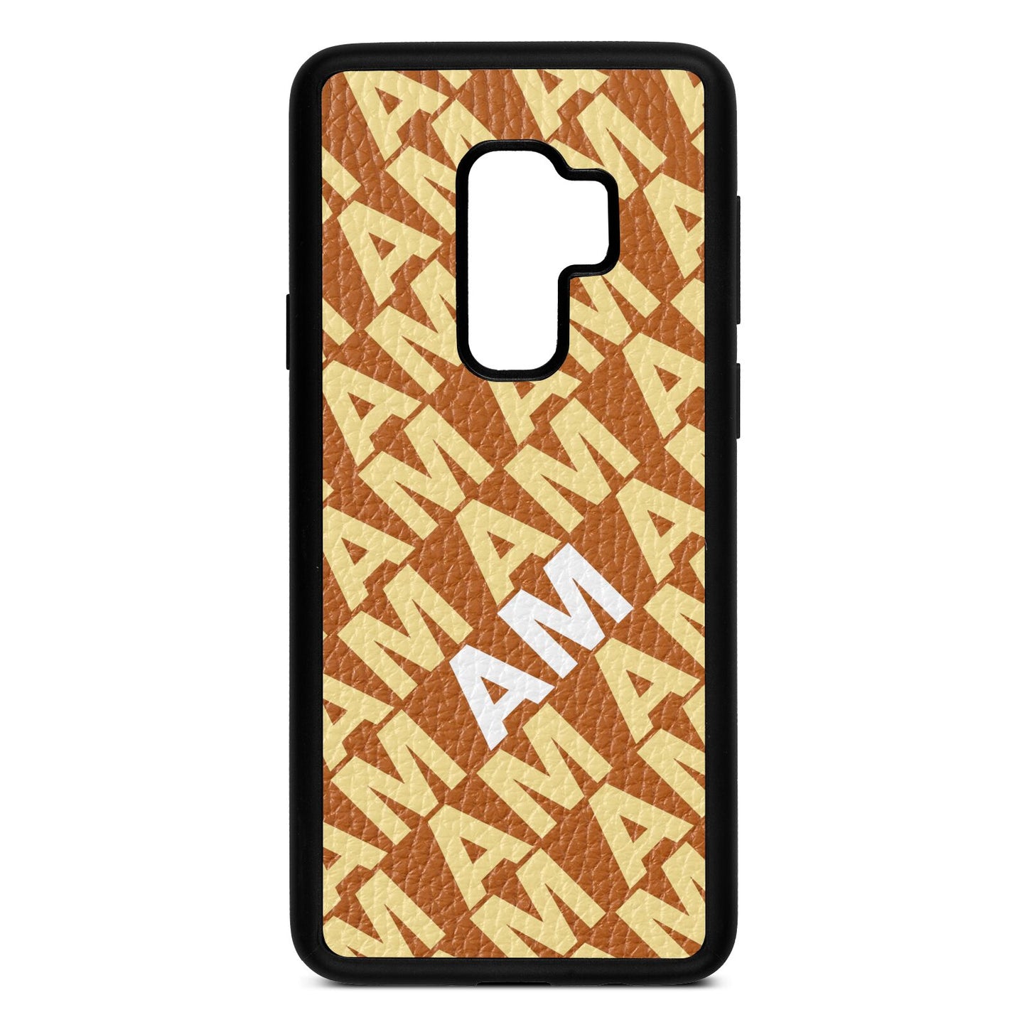 Personalised Diagonal Bold Initials Tan Pebble Leather Samsung S9 Plus Case