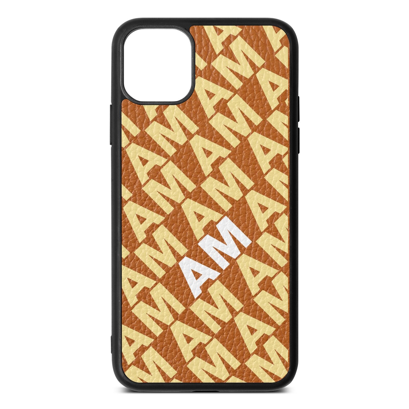 Personalised Diagonal Bold Initials Tan Pebble Leather iPhone 11 Pro Max Case