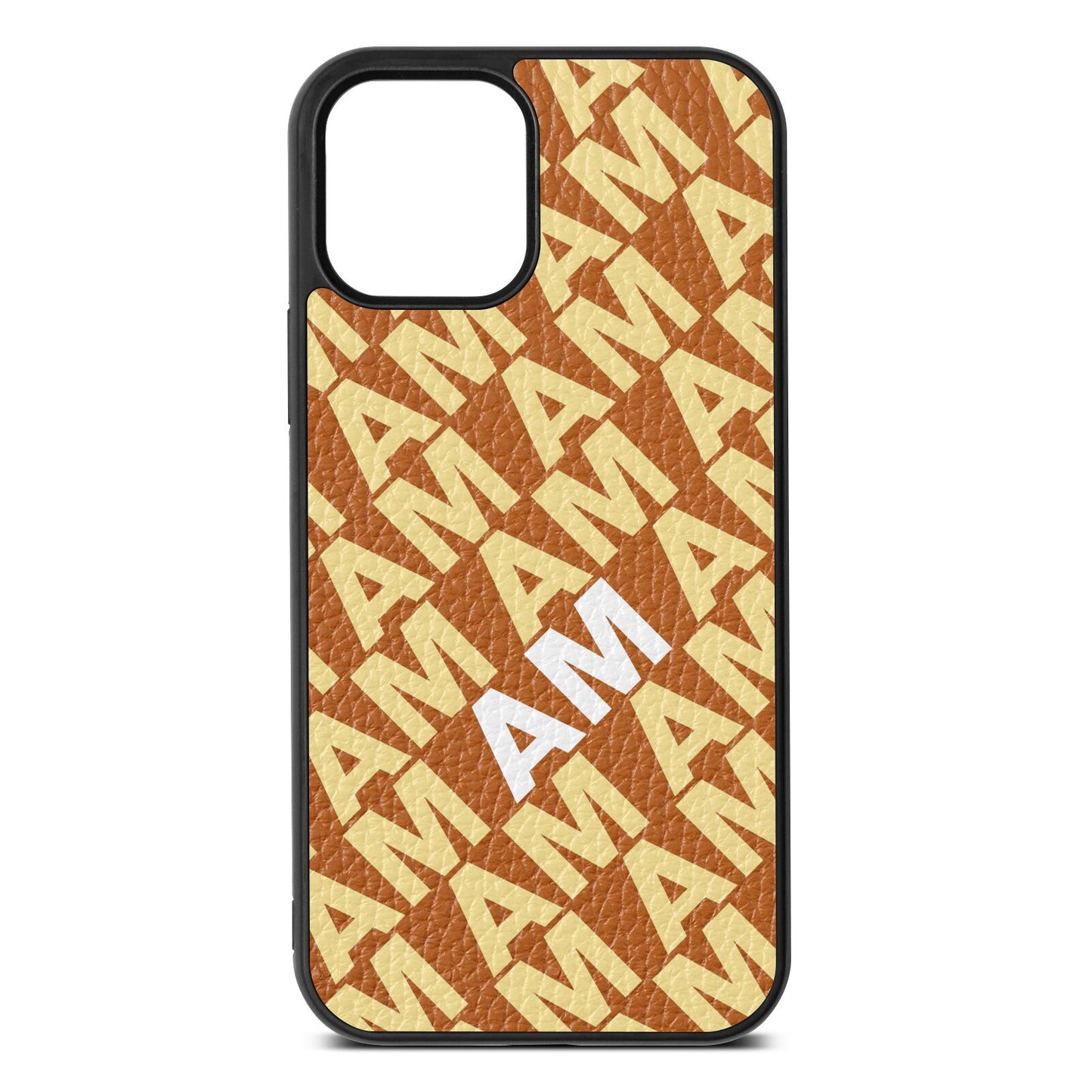 Personalised Diagonal Bold Initials Tan Pebble Leather iPhone 12 Case