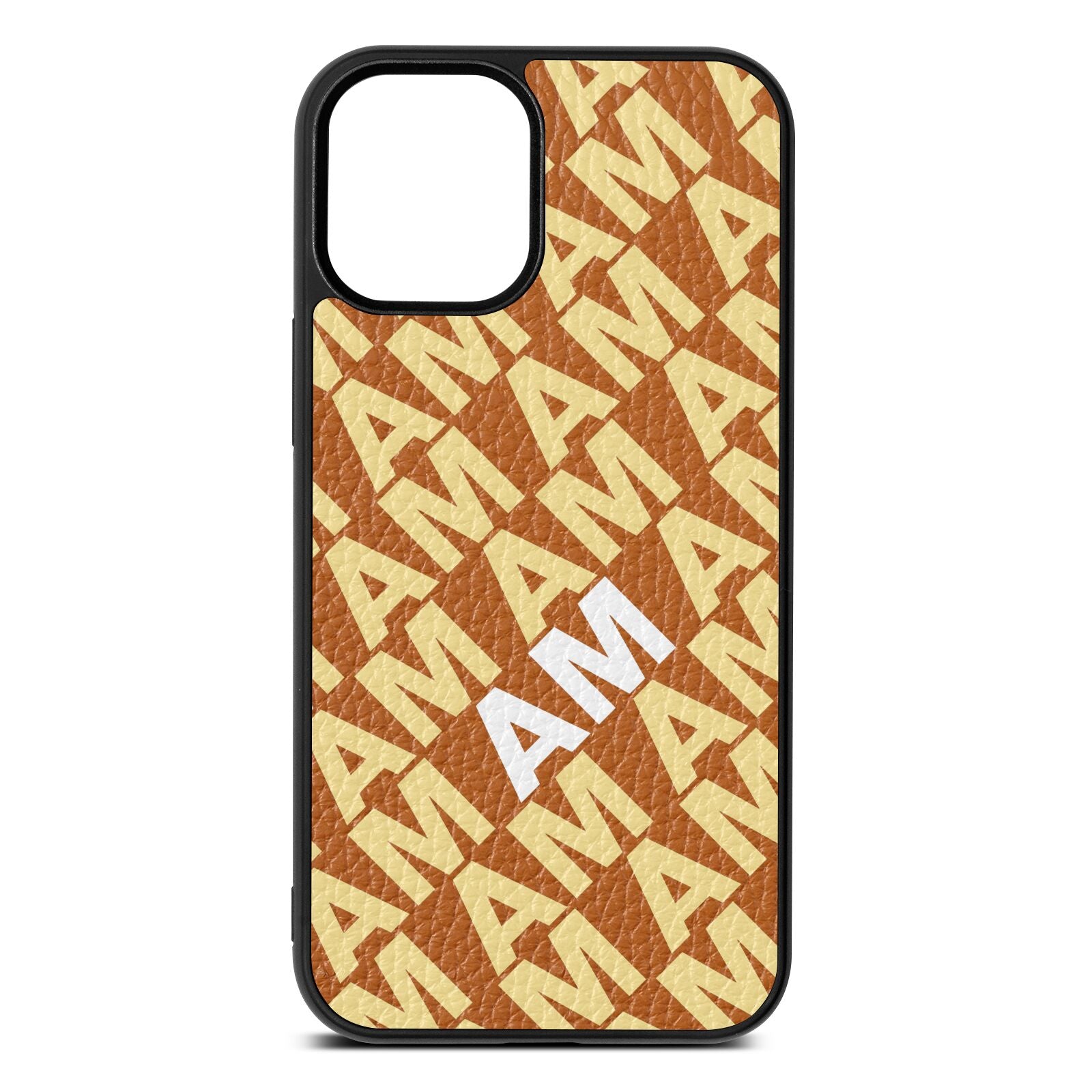 Personalised Diagonal Bold Initials Tan Pebble Leather iPhone 12 Mini Case