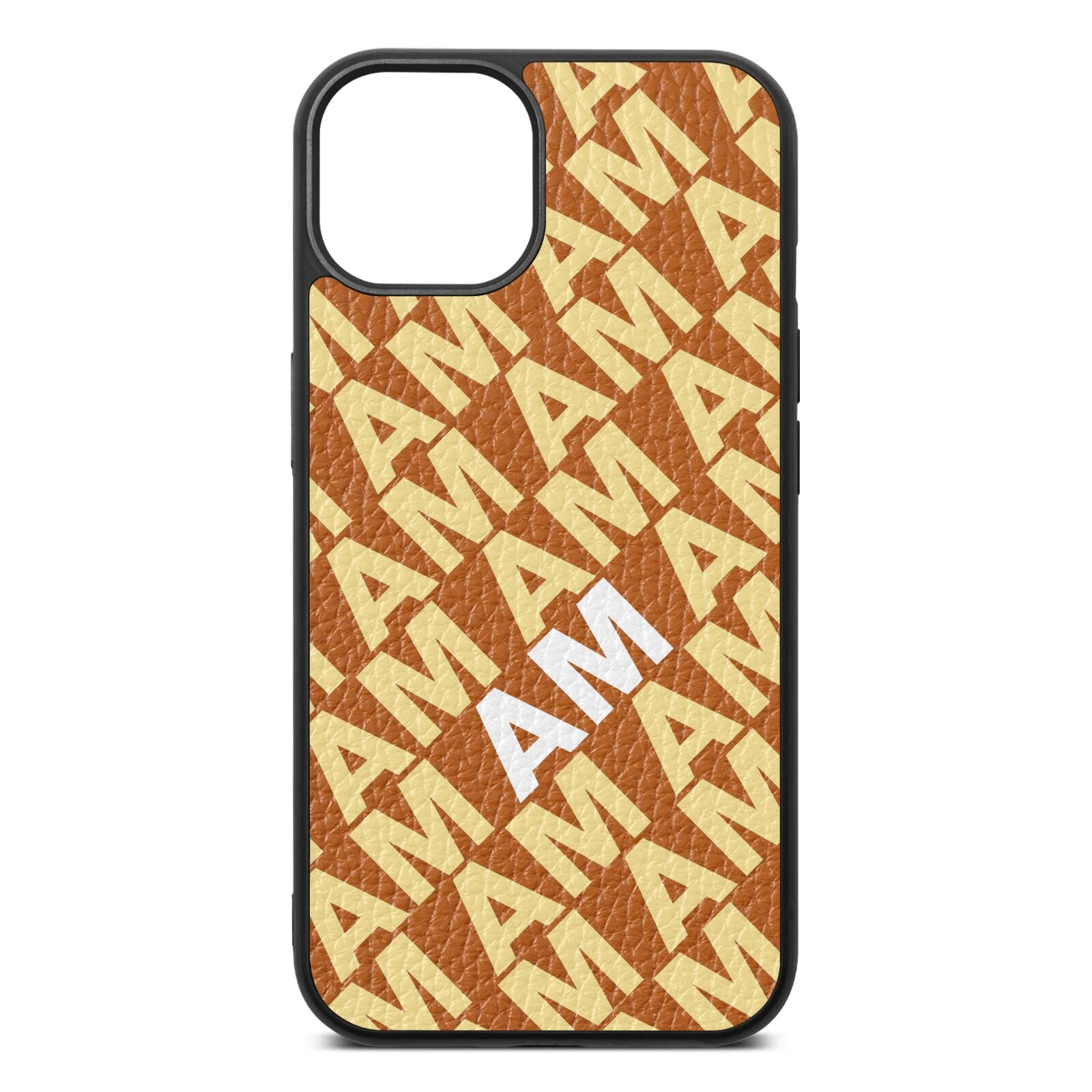 Personalised Diagonal Bold Initials Tan Pebble Leather iPhone 13 Case