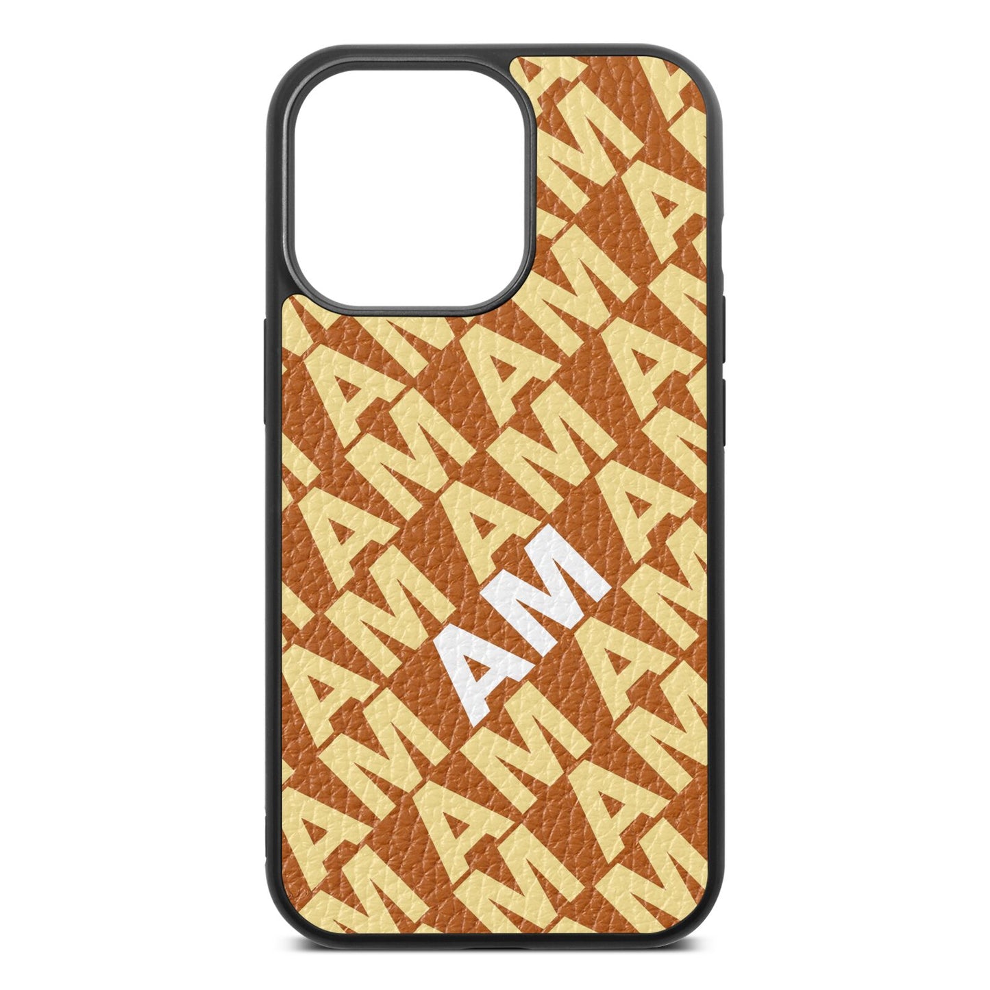 Personalised Diagonal Bold Initials Tan Pebble Leather iPhone 13 Pro Case