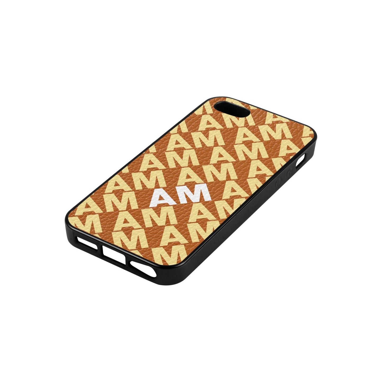 Personalised Diagonal Bold Initials Tan Pebble Leather iPhone 5 Case Side Angle