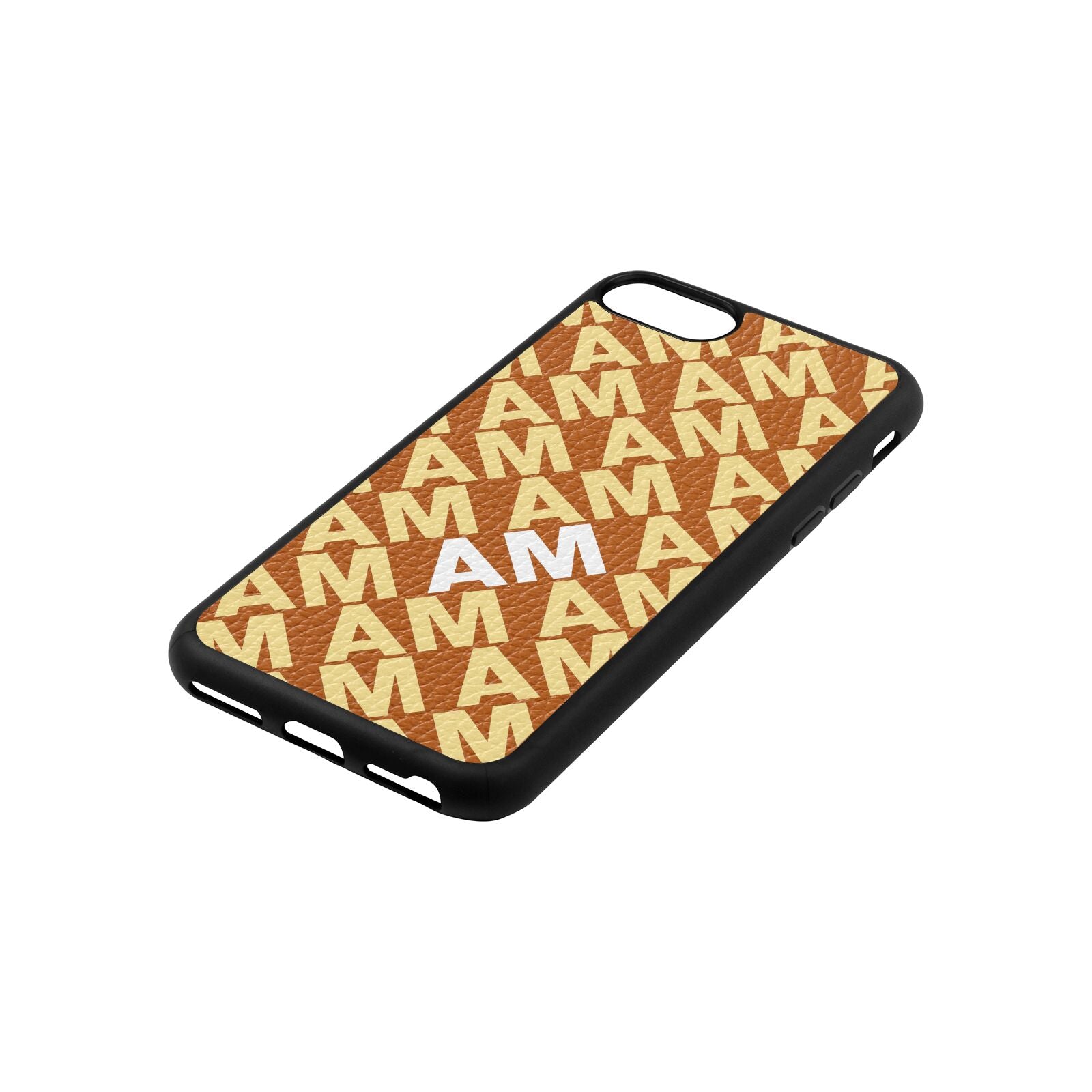 Personalised Diagonal Bold Initials Tan Pebble Leather iPhone 8 Case Side Angle