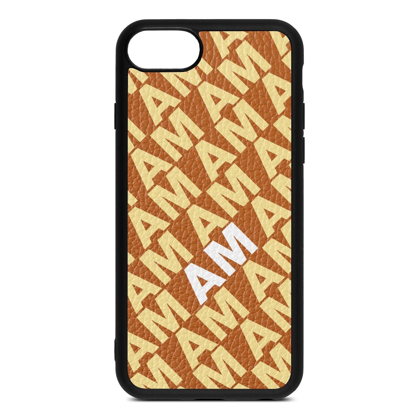 Personalised Diagonal Bold Initials Tan Pebble Leather iPhone 8 Case